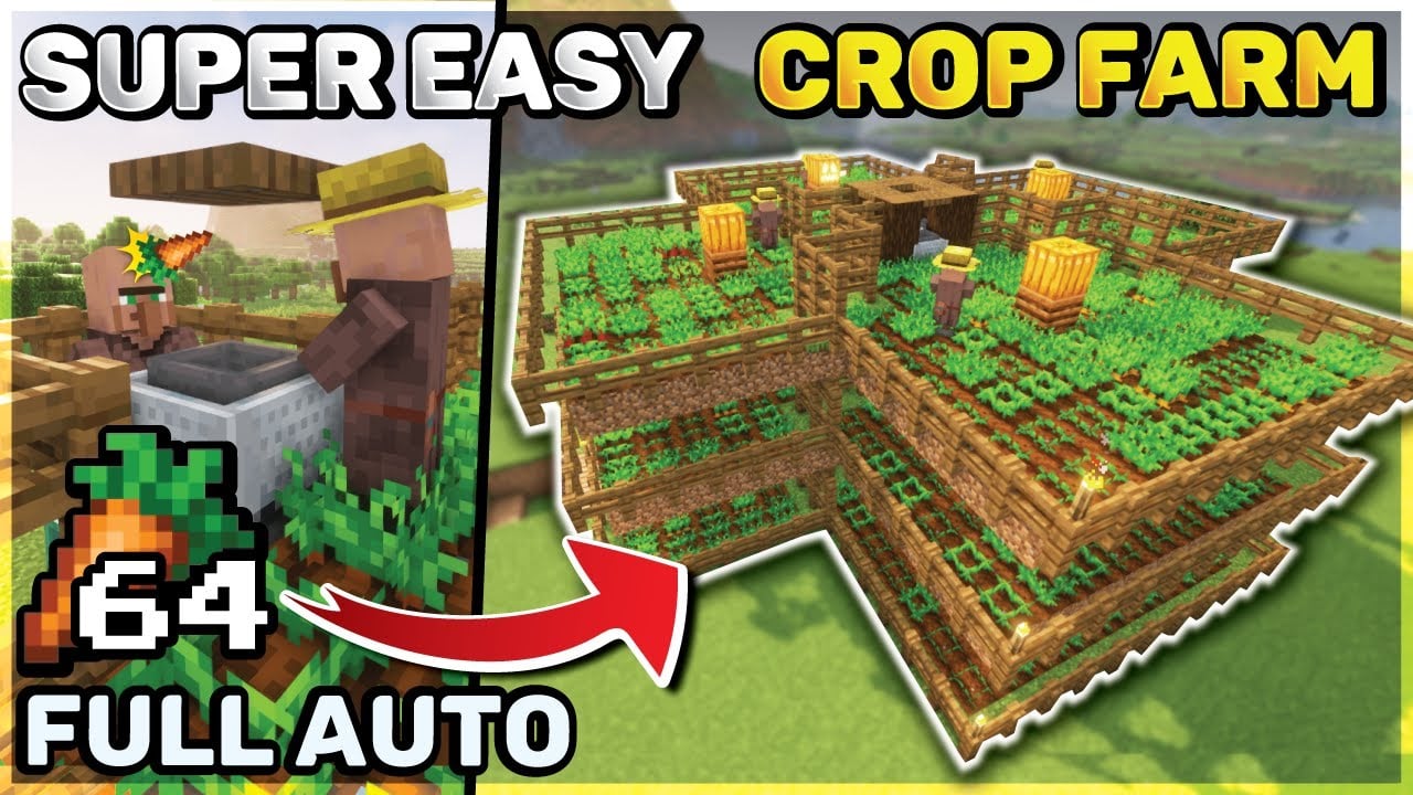Minecraft FULL AUTO Crop Farm - Early Game, Stackable