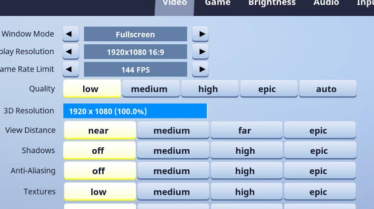 Fortnite Lower Resolution Setting