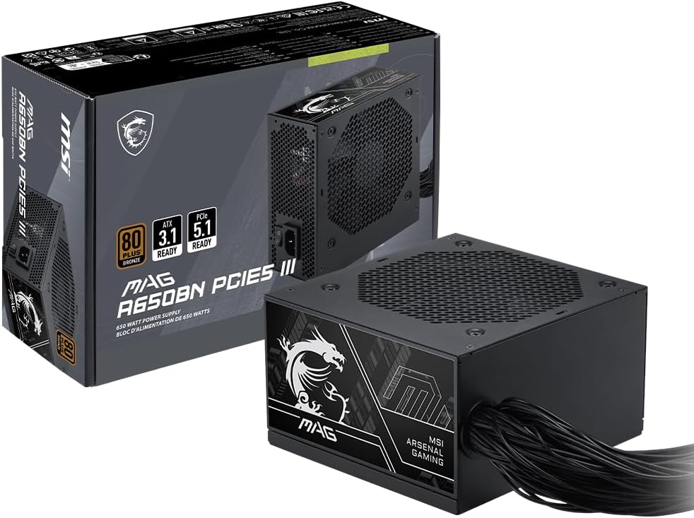 MSI MAG A650BN PCIE5 III, Non Modular Gaming 650W Power Supply